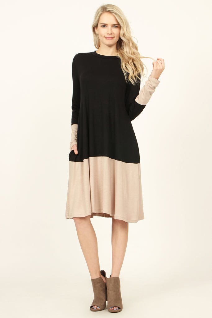 Two Tone Pocket Midi Dress