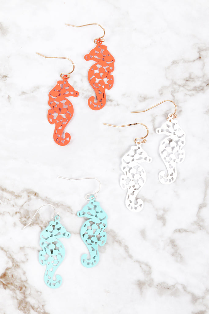 PE3119 - SEA HORSE FILIGREE FISH HOOK EARRINGS