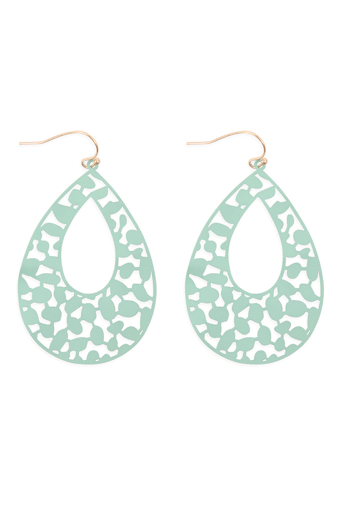 PE3127 - METAL FILIGREE FISH HOOK TEARDROP EARRINGS