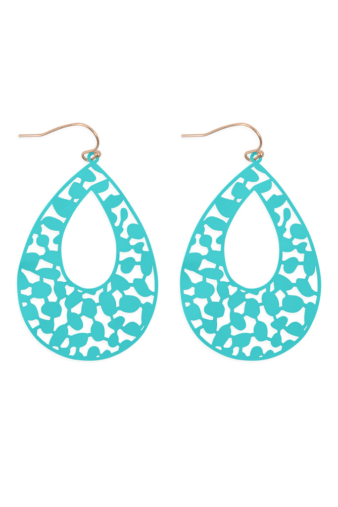 PE3127 - METAL FILIGREE FISH HOOK TEARDROP EARRINGS