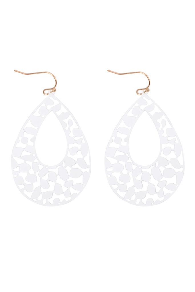 PE3127 - METAL FILIGREE FISH HOOK TEARDROP EARRINGS