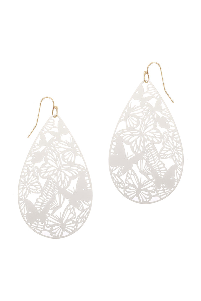 METAL FILIGREE BUTTERFLY TEARDROP HOOK EARRINGS