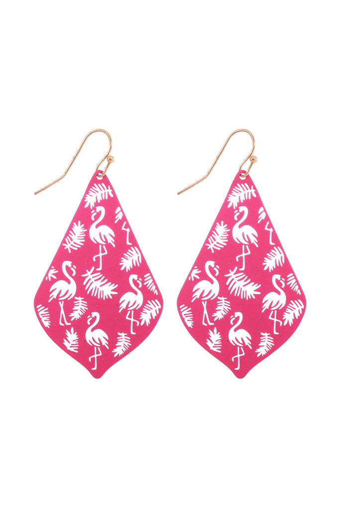 PE3148 - METAL FILIGREE FLAMINGO DROP EARRINGS