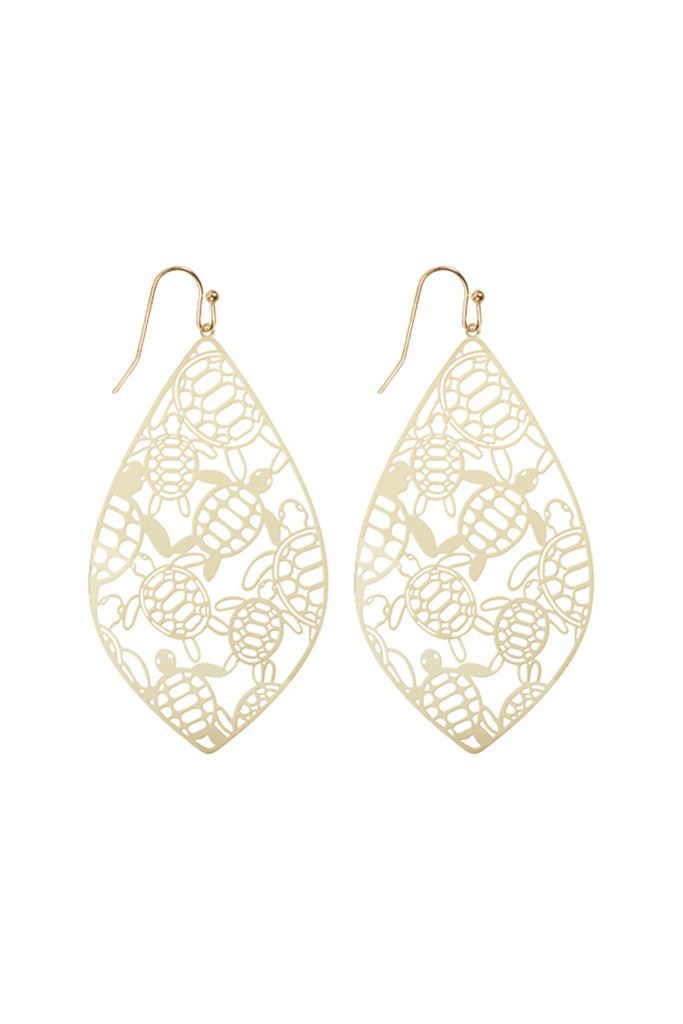 TURTLE FILIGREE LEAF SHAPE FISH HOOK EARRINGS