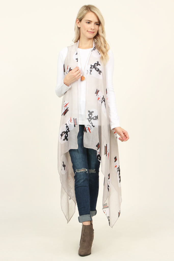 Snowman Print Vest Cardigan