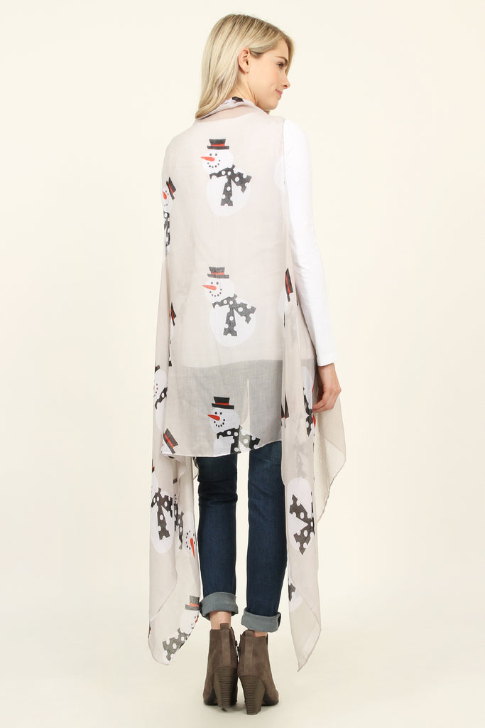 Snowman Print Vest Cardigan