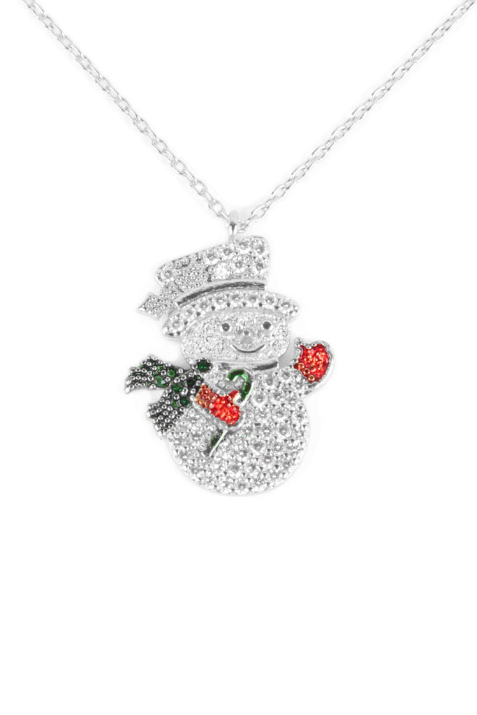 PAVE CUBIC ZIRCONIA CHRISTMAS SNOWMAN PENDANT NECKLACE