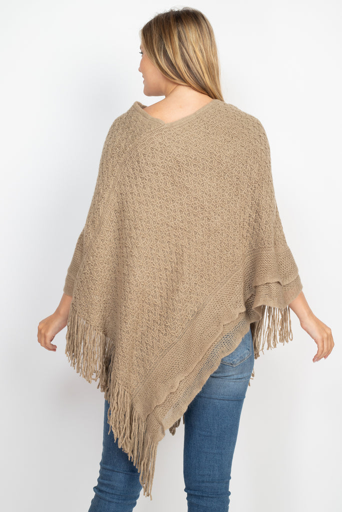 PATTERN KNITTED FRINGE PONCHO