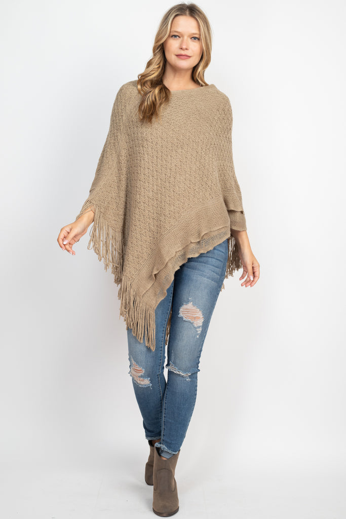 PATTERN KNITTED FRINGE PONCHO
