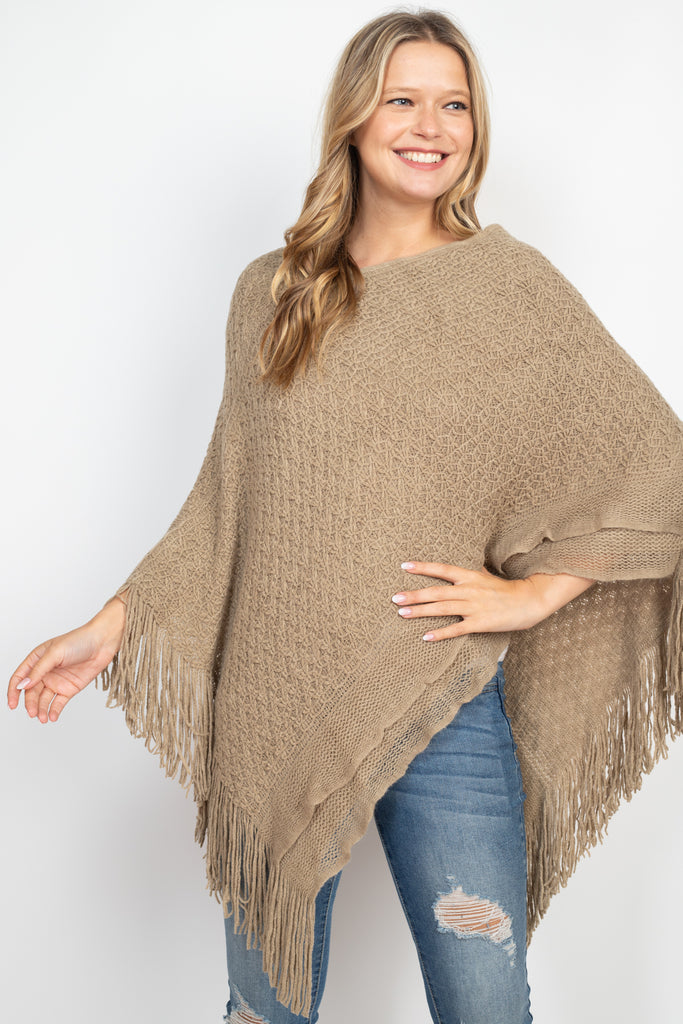 PATTERN KNITTED FRINGE PONCHO