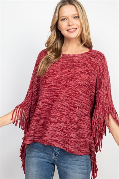 LIGHT AND DARK TONE FRINGE SLEEVE PONCHO