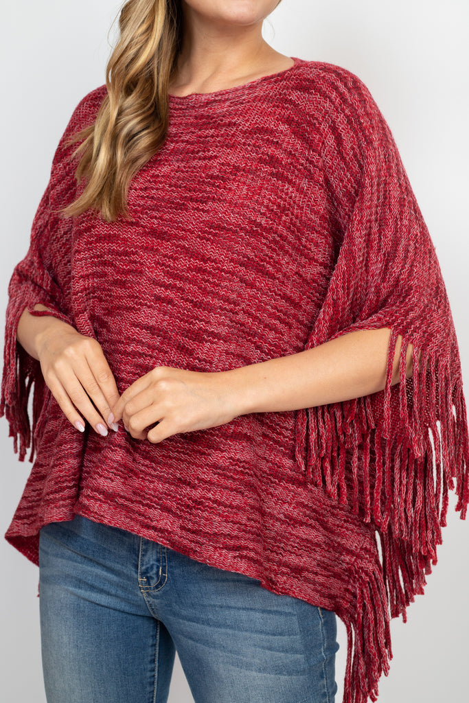 LIGHT AND DARK TONE FRINGE SLEEVE PONCHO