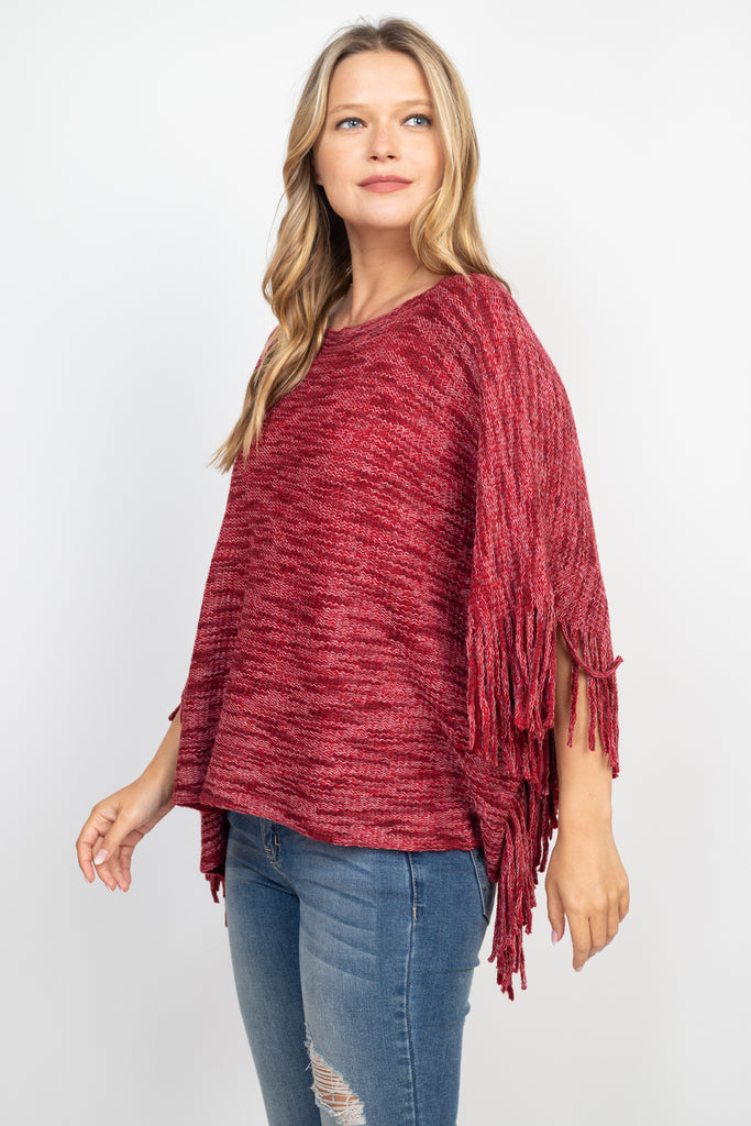 LIGHT AND DARK TONE FRINGE SLEEVE PONCHO