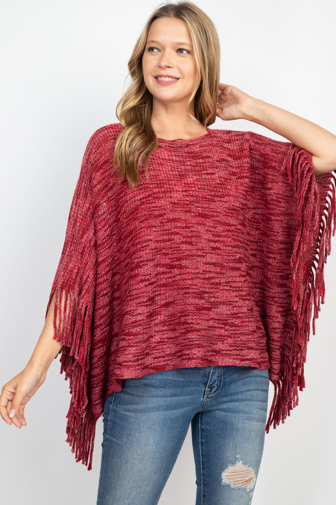 LIGHT AND DARK TONE FRINGE SLEEVE PONCHO