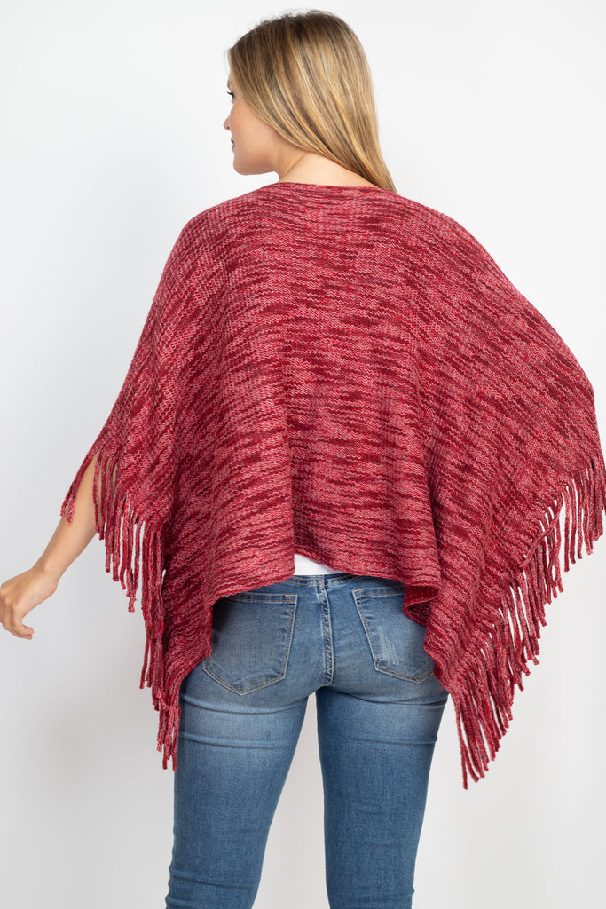 LIGHT AND DARK TONE FRINGE SLEEVE PONCHO