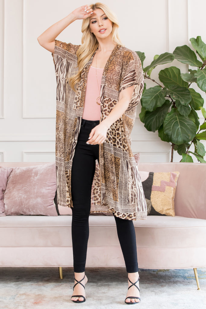 MULTI ANIMAL KNEE LENGTH OPEN FRONT KIMONO