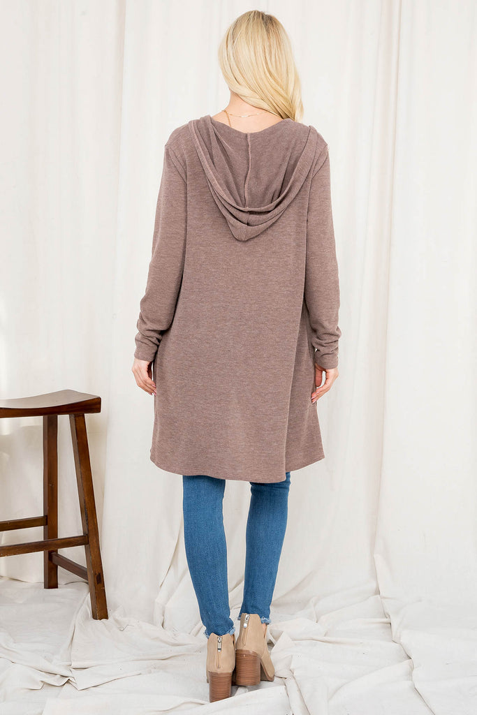 Long Sleeve Open Front Angora Hoodie Cardigan