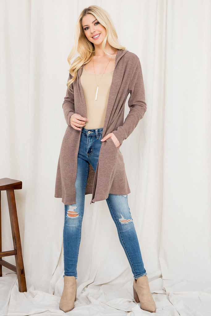 Long Sleeve Open Front Angora Hoodie Cardigan