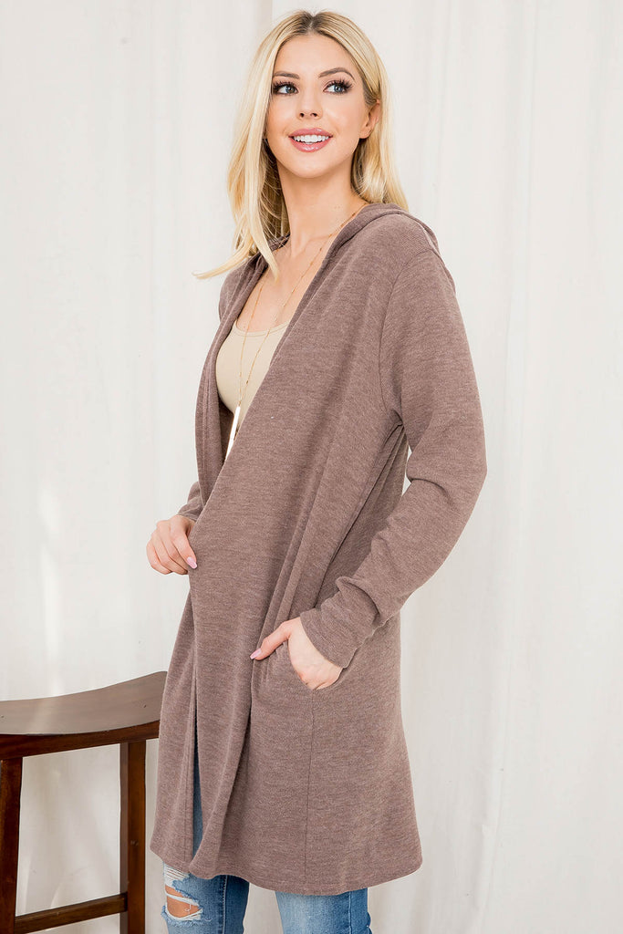 Long Sleeve Open Front Angora Hoodie Cardigan