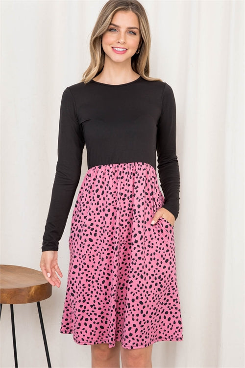 Solid Long Sleeve Top Dalmatian Print Dress