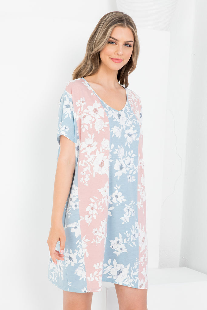 Floral Short Sleeve Contrast Dress