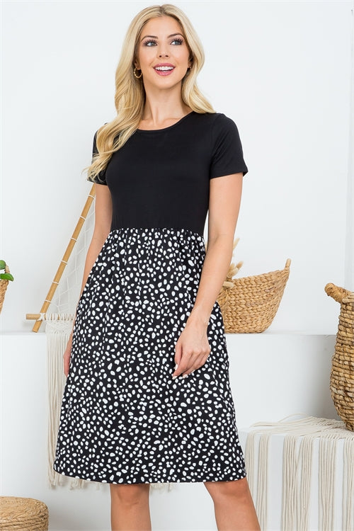 Solid Top Animal Print Hem Dress
