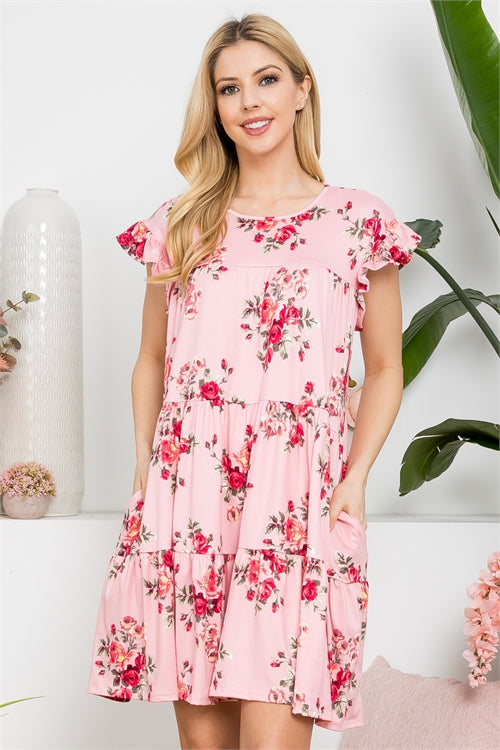 Floral Short Ruffle Cuff Sleeve Dress