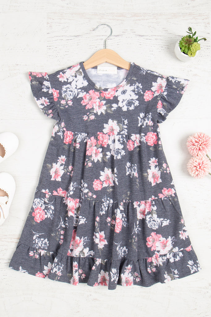 Girls French Terry Floral Ruffled Dress