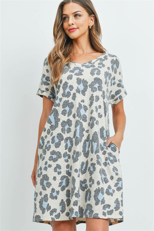 Tri Jersey V-Neck Leopard Print Dress