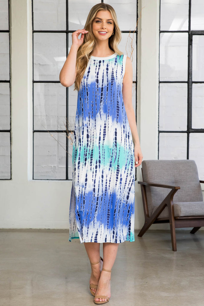 Tie Dye Tank Dress with Side Slit