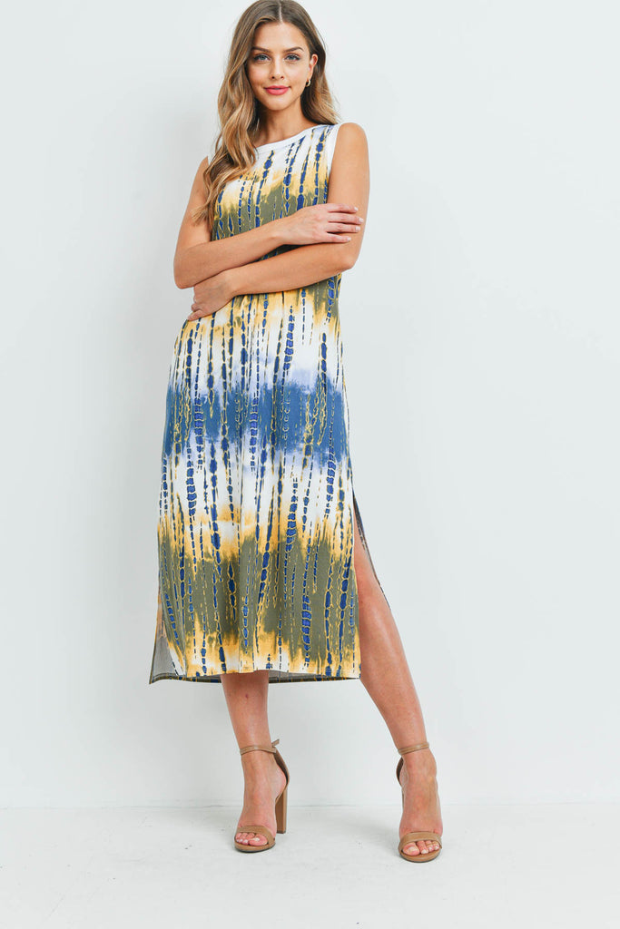 Tie Dye Tank Dress with Side Slit