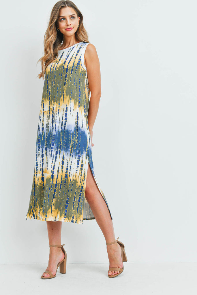 Tie Dye Tank Dress with Side Slit