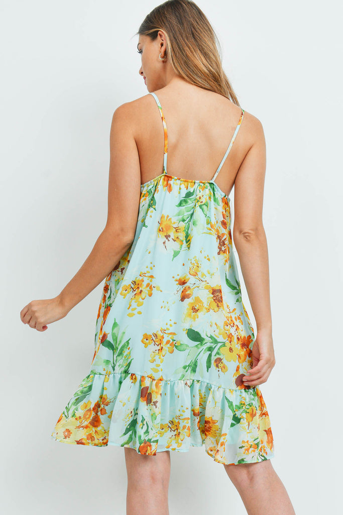 Floral Print Ruffle Hem Cami Dress with Inside Lining