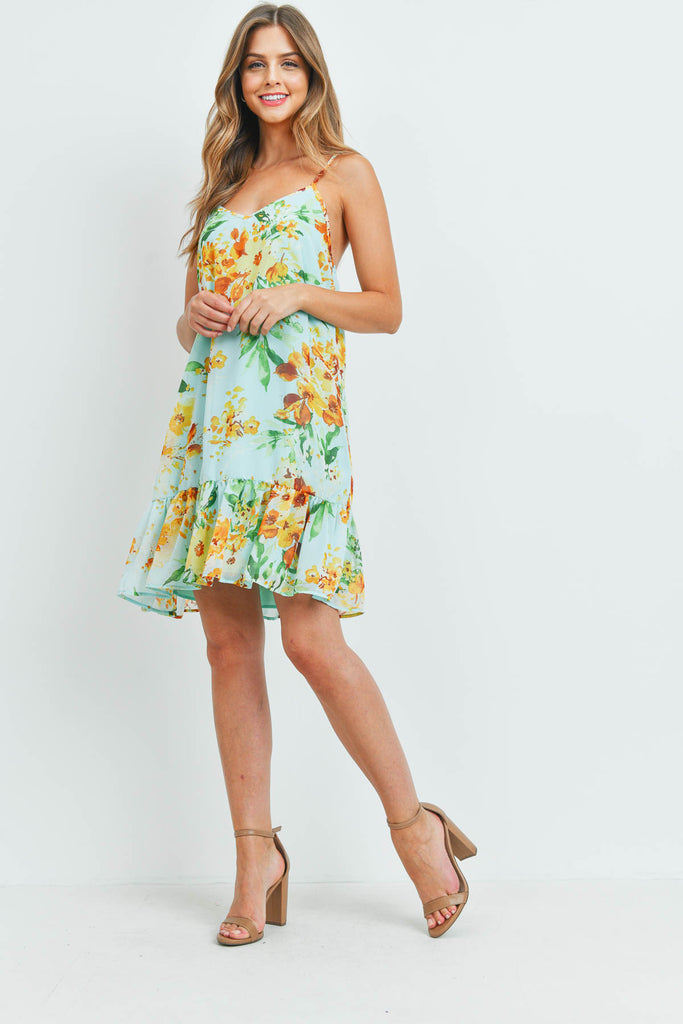 Floral Print Ruffle Hem Cami Dress with Inside Lining