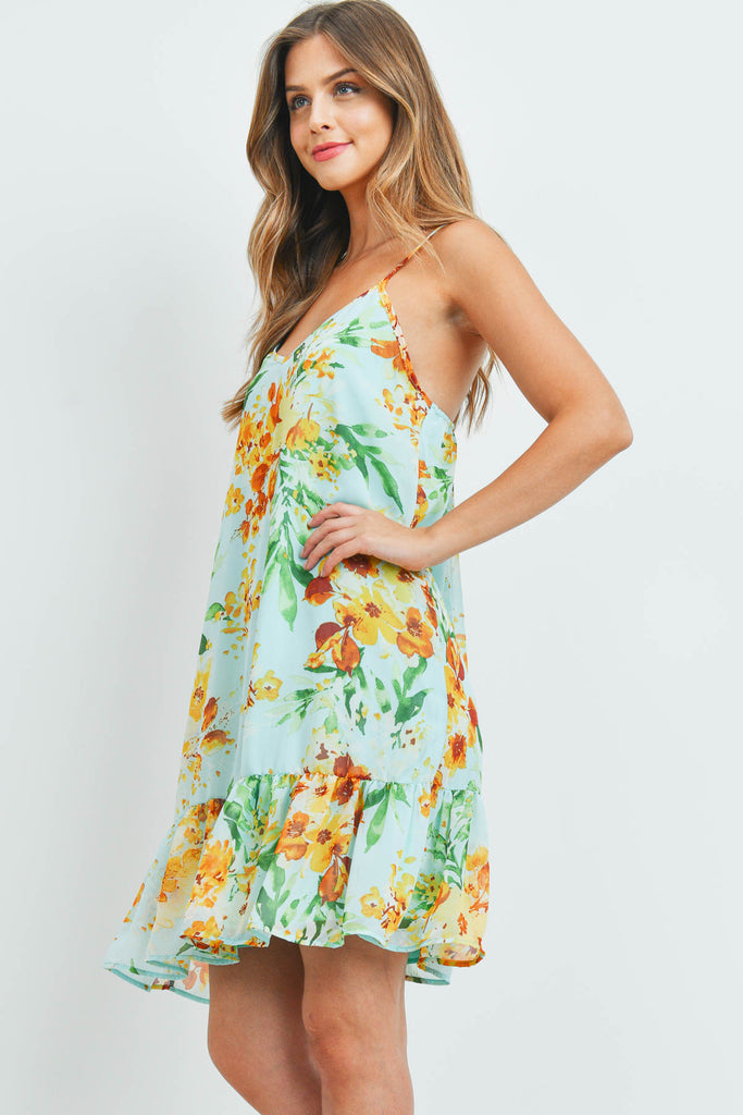 Floral Print Ruffle Hem Cami Dress with Inside Lining