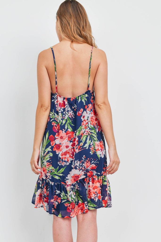 Floral Print Ruffle Hem Cami Dress with Inside Lining