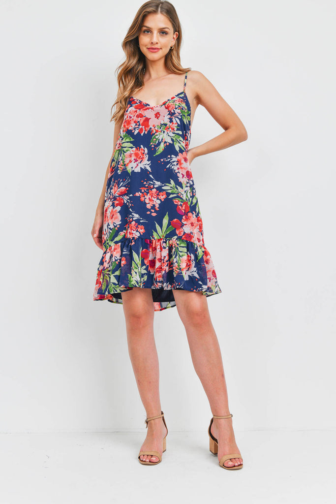 Floral Print Ruffle Hem Cami Dress with Inside Lining