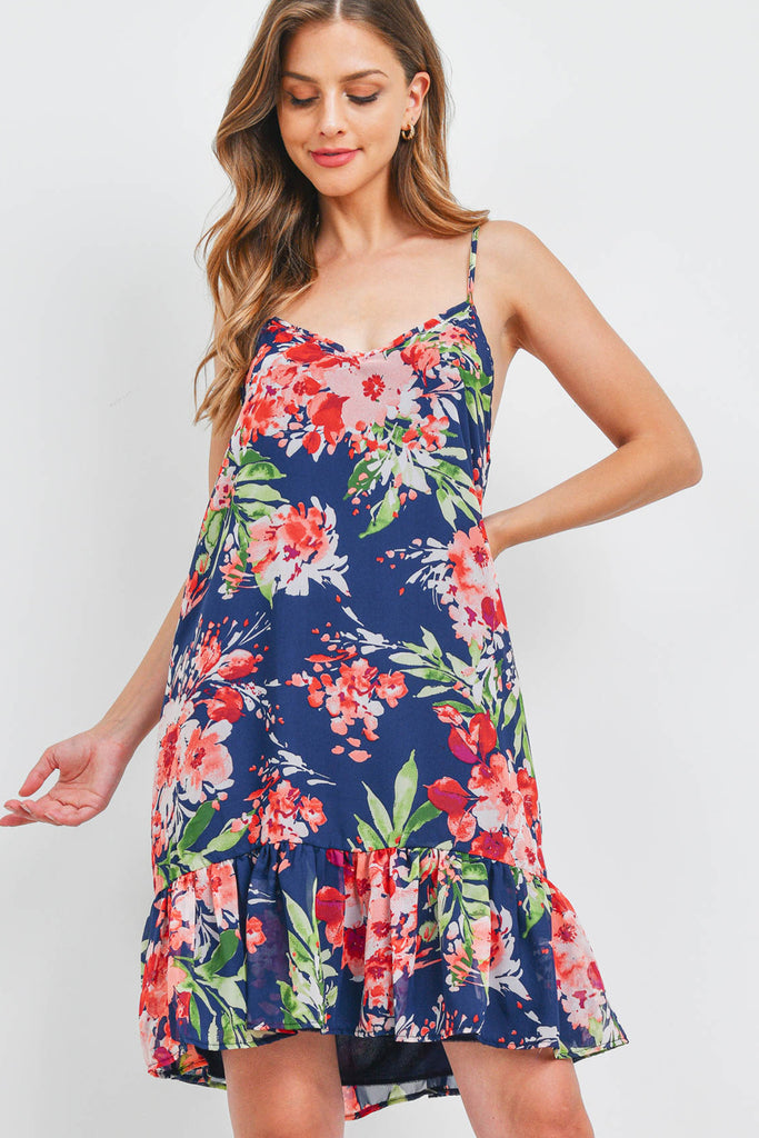 Floral Print Ruffle Hem Cami Dress with Inside Lining