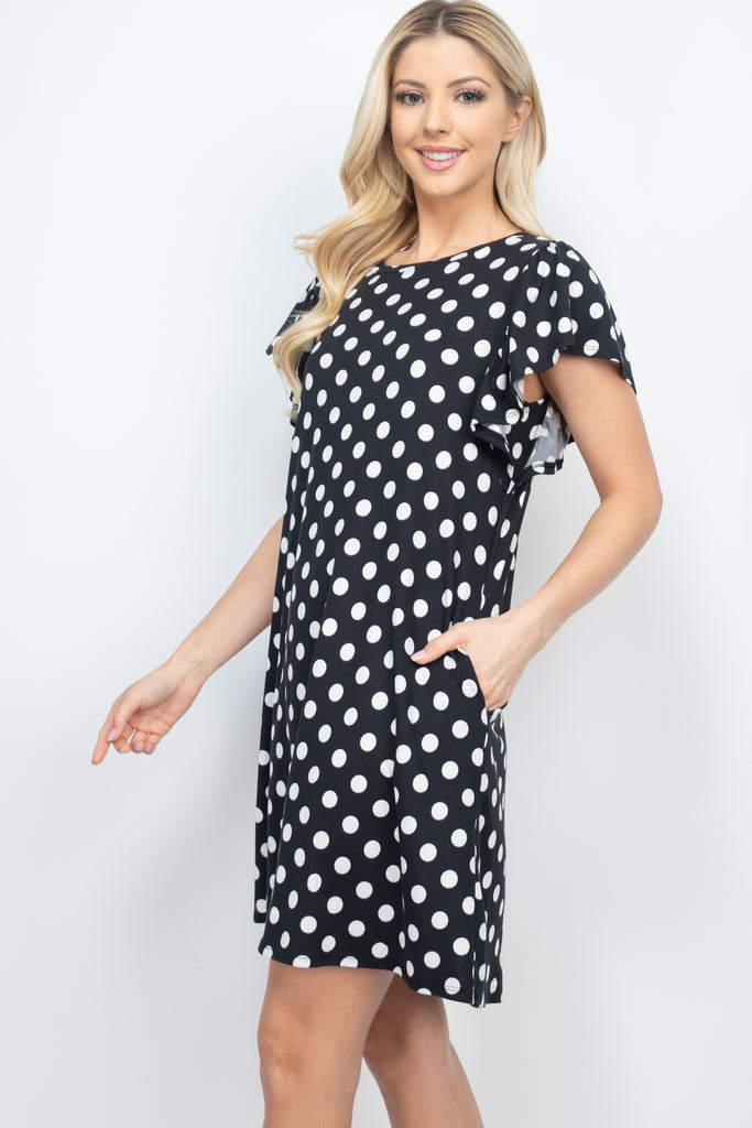 Ruffle Sleeve Round Neck Polka Dot Dress