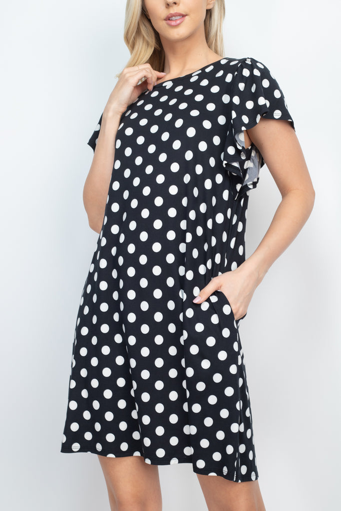 Ruffle Sleeve Round Neck Polka Dot Dress
