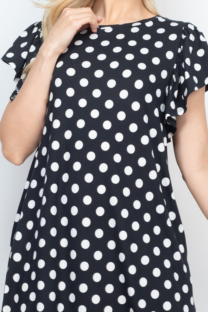 Ruffle Sleeve Round Neck Polka Dot Dress