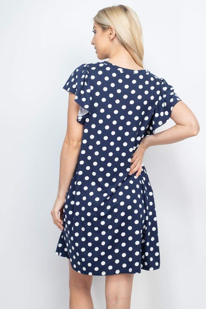 Ruffle Sleeve Round Neck Polka Dot Dress