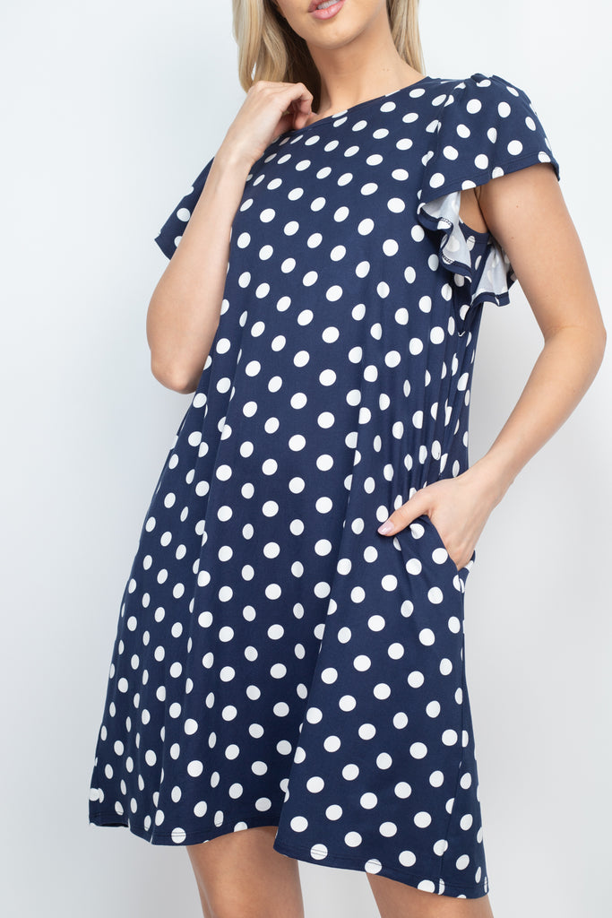Ruffle Sleeve Round Neck Polka Dot Dress