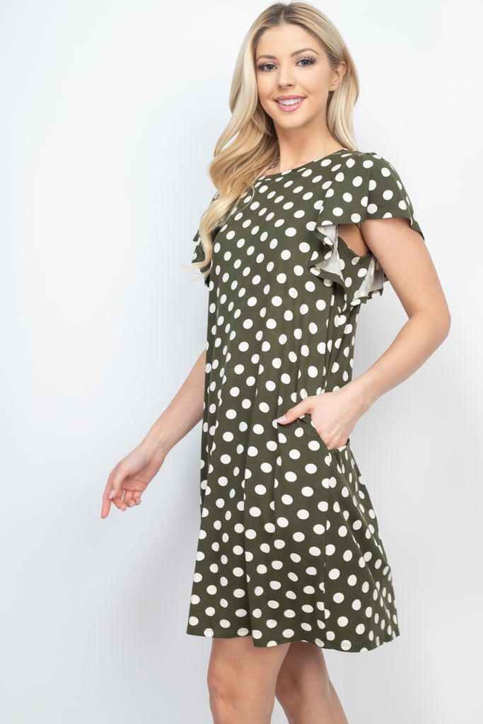 Ruffle Sleeve Round Neck Polka Dot Dress