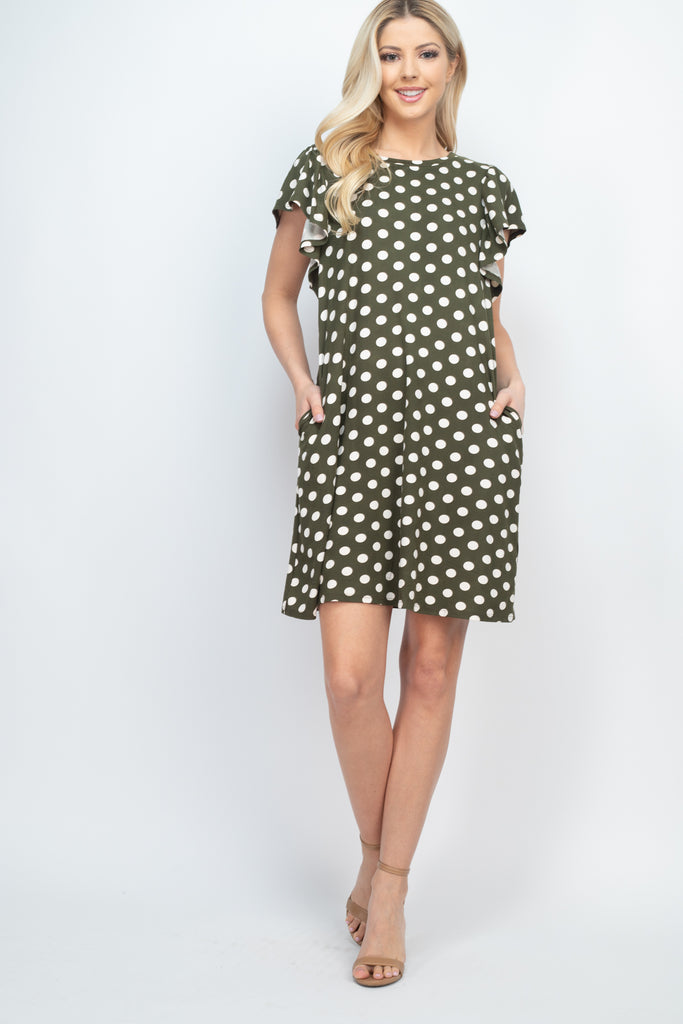 Ruffle Sleeve Round Neck Polka Dot Dress