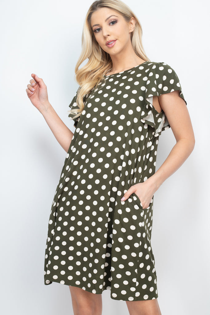 Ruffle Sleeve Round Neck Polka Dot Dress