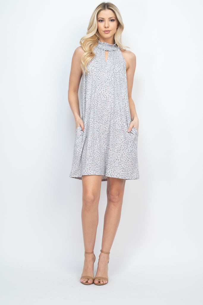 Smocked Halter Keyhole Neckline Leopard Swing