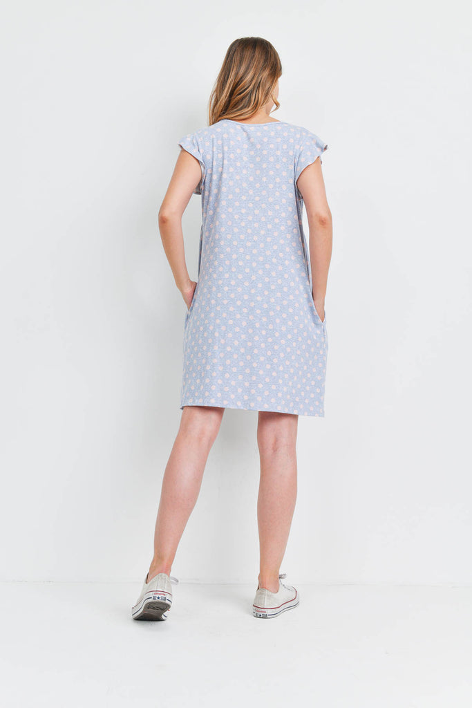 V-Neck Cap Sleeve Polka Dot Pocket Dress