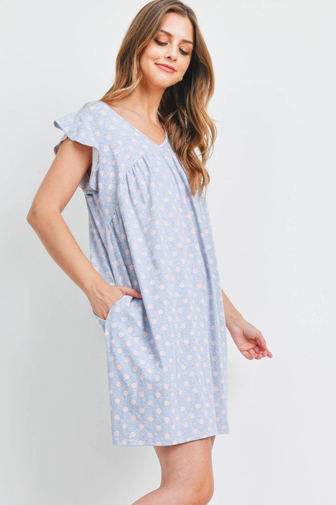 V-Neck Cap Sleeve Polka Dot Pocket Dress