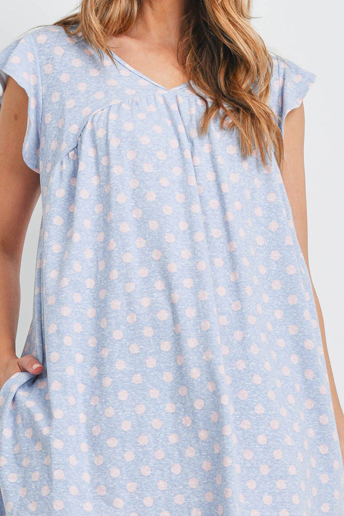 V-Neck Cap Sleeve Polka Dot Pocket Dress